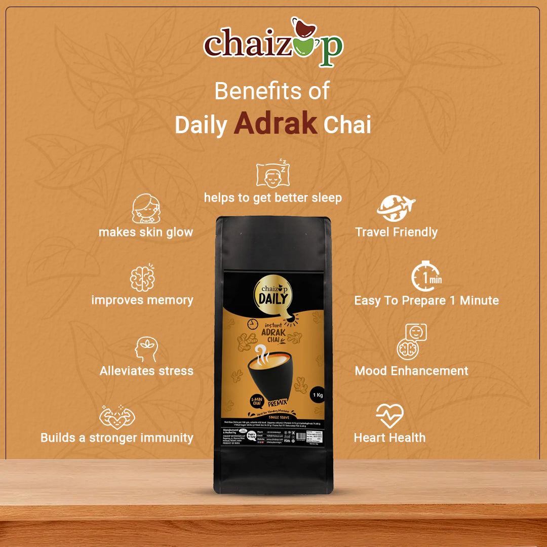 Chaizup Daily 1 Min Instant Adrak Tea Premix - 1kg Poly | Adrak Flavours | Approx. 72 Servings | 1kg